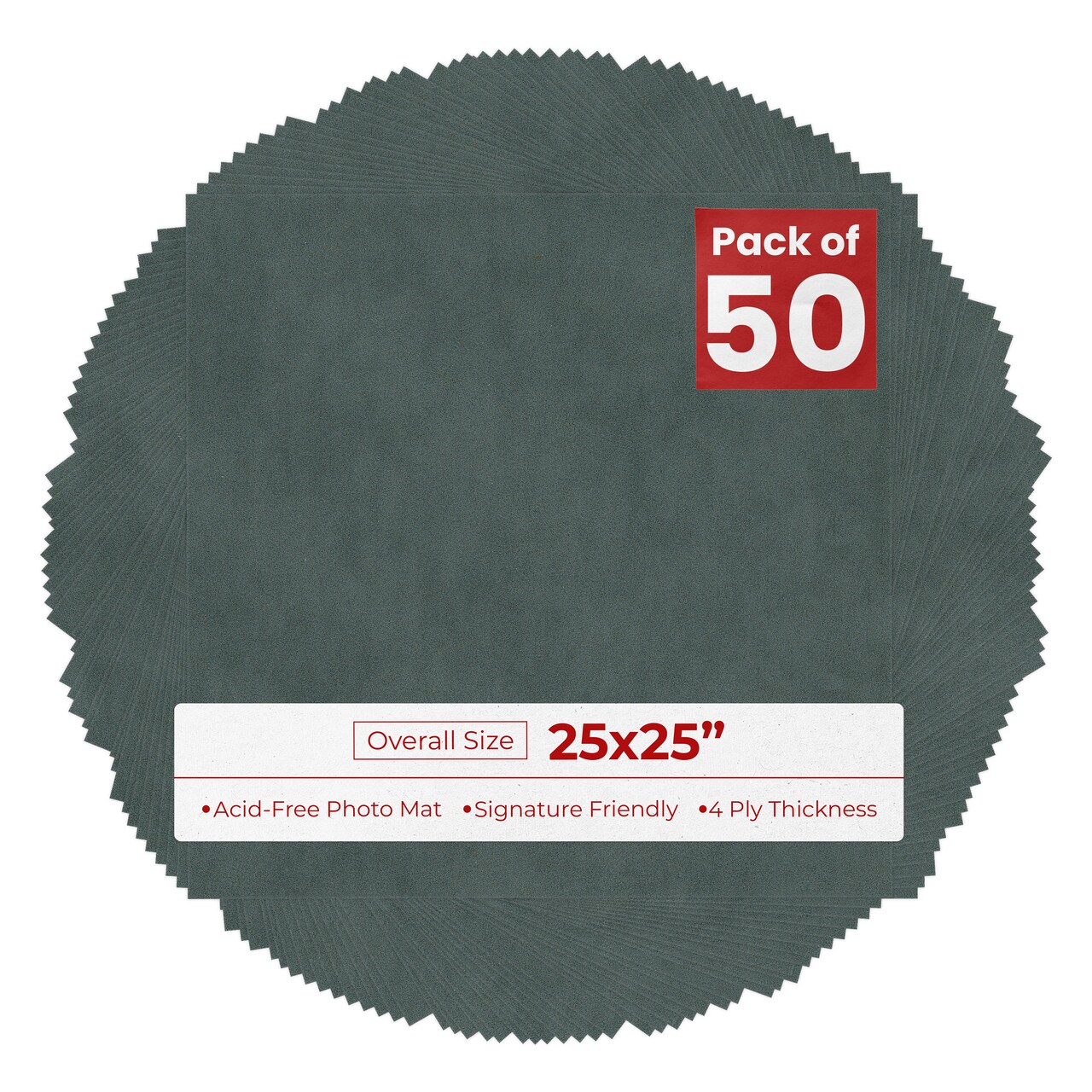 Dark Grey Suede 25x25 Uncut Mat Board - Blank Sheets, No Opening